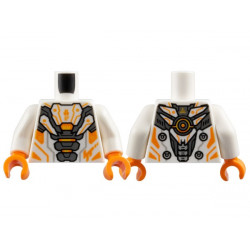 Torso Armor, Dark Bluish Gray Plates, Orange and Yellow Trim Pattern / White Arms / Orange Hands: {бял}