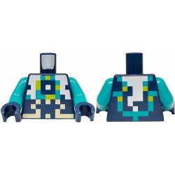 Torso Pixelated Dark Turquoise, Lime, Tan and White Armor Pattern / Dark Turquoise Arms / Dark Blue Hands: {земно син}