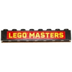 Brick 1 x 8 with Yellow 'LEGO MASTERS' on Red Background Pattern: {черен}