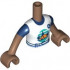 Torso Mini Doll Girl White T-Shirt with Orange Tent, Dark Blue Trees, Dark Turquoise Sky and Ground, Light Aqua Belt Pattern, Medium Brown Arms with Hands with Dark Blue Short Sleeves: {умерено кафяв}