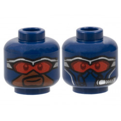 Minifigure, Head Dual Sided Balaclava, Red and Dark Red Goggles, Silver Frames, Reddish Brown Face with Grin / Covered with Air Tube Pattern: {земно син}