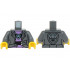 Torso Female Jacket Open, Medium Lavender and Black Striped Shirt, Metallic Light Blue Pendant Necklace Pattern (BAM) / Dark Bluish Gray Arms / Yellow Hands: {тъмно каменно сив}