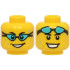 Minifigure, Head Dual Sided Black Eyebrows, Open Mouth Smile, Medium Azure Water Drops, Swim Goggles over Eyes / on Forehead Pattern (BAM): {ярко жълт}