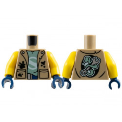 Torso Vest with Black Pockets and Splotches over Sand Green T-Shirt, Snake and Wrench on Back Pattern / Yellow Arms / Dark Blue Hands: {пясъчно жълт}