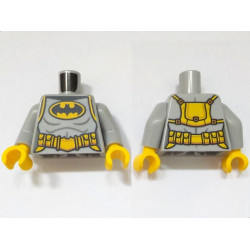 Torso Female Black and Yellow Batman Logo, Utility Belt, Backpack, Dark Bluish Gray Contour Lines Pattern / Light Bluish Gray Arms / Yellow Hands: {умерено каменно сив}