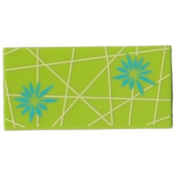 Tile 2 x 4 with Dark Turquoise Flowers and Bright Light Yellow Lines Pattern (BrickHeadz Joy Dress Bottom): {ярко жълто-зелен}
