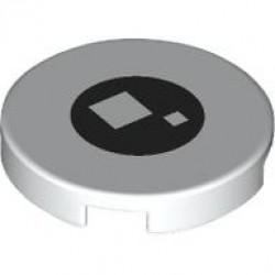 Tile, Round 2 x 2 with Bottom Stud Holder with 2 White Squares on Black Circle Pattern (BrickHeadz Anxiety / Kevin Eye): {бял}