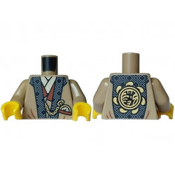 Torso Robe with Black and Light Bluish Gray Hems over Tan Shirt, Reddish Brown Pocket, Gold Watch, Black Circle with Ninjago Logogram 'T OF S' on Back Pattern / Dark Tan Arms / Yellow Hands: {пясъчно жълт}