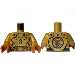 Torso Armor with Gold Plates, Black Outline, Lime Buttons and Dark Orange Highlights, Medium Brown Circle with Ninjago Logogram 'T OF S' on Back Pattern / Pearl Gold Arms / Dark Orange Hands: {топло златист}