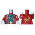 Torso Jacket Open over Dark Green Shirt with Buttons and Bright Green Dollar Signs, Dark Orange Belt with Gold Minifigure Head Buckle, Chain Necklace, Swirl Logo on Back Pattern / Dark Red Arms / White Hands: {нов тъмно червен}