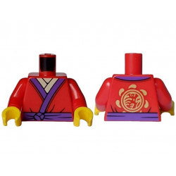 Torso Tunic with Dark Purple Hems and Belt, Black Trim, Tan Shirt, Gold Circle with Ninjago Logogram 'T OF S' on Back Pattern / Red Arms / Yellow Hands: {ярко червен}