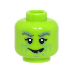 Minifigure, Head Dark Bluish Gray Eyebrows, Sand Blue Eye Shadow and Wrinkles, Crooked Open Mouth Smile with Tooth Gap Pattern (BAM): {ярко жълто-зелен}