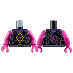 Torso Hoodie with Dark Purple Hood, Magenta Spiral and Skin Behind Tears, Yellow Diamond Pattern / Magenta Arms / Magenta Hands: {черен}