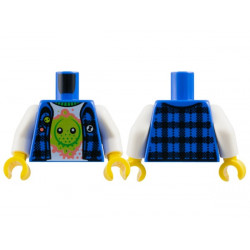 Torso Flannel Vest over White Shirt with Lime Z-Blob on Coral Splotch, Bright Green Collar Pattern / White Arms / Yellow Hands: {ярко син}