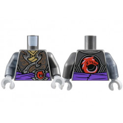 Torso Dark Silver and Copper Tunic, Dark Tan Shirt, Dark Purple Sash, Red Wolf Pattern / Pearl Dark Gray Arm Left / Trans-Black Arm Right / Light Bluish Gray Hands: {титаниево метален}