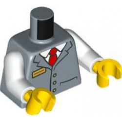 Torso Vest with 3 Gold Buttons and Badge over White Shirt and Red Tie Pattern / White Arms / Yellow Hands: {пясъчно син}