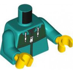 Torso Jacket with White Zipper, Drawstrings, Dark Green Panel and Trim over Black Shirt Pattern / Dark Turquoise Arms / Yellow Hands: {ярко синьо-зелен}