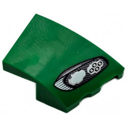 Wedge 3 x 2 Right No Studs with Aston Martin Car Headlight, Black Outline, White and Silver Stripes and 2 Bulbs Pattern: {тъмно зелен}