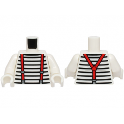 Torso Shirt with Black Stripes, Red Suspenders with Dark Bluish Gray Buckles Pattern (BAM) / White Arms / White Hands: {бял}