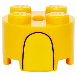 Brick, Round 2 x 2 with Axle Hole with Yellow Stripe and Curved Black Line Pattern: {огнено жълто-оранжев}