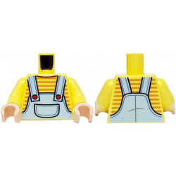 Torso Bright Light Blue Overalls with Pocket and Red Buttons over Shirt with Medium Nougat Stripes Pattern / Bright Light Yellow Arms / Light Nougat Hands: {студено жълт}