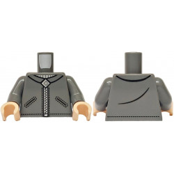 Torso Jacket with Black Pockets, Creases and Stitching, Light Bluish Gray Neck, Silver Zipper and Gru Logo Pattern / Dark Bluish Gray Arms / Light Nougat Hands: {тъмно каменно сив}
