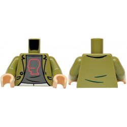 Torso Jacket Open with Pockets and Button over Dark Bluish Gray Shirt with Coral Head Outline Pattern / Olive Green Arms / Light Nougat Hands: {маслинено зелен}