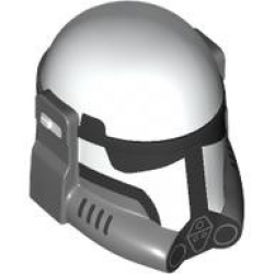 Minifigure, Headgear Helmet SW Imperial Commando with Molded Dark Bluish Gray Breathing Apparatus and Printed Black Visor and Markings Pattern: {бял}