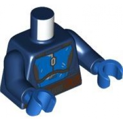 Torso SW Mandalorian Blue and Dark Silver Beskar Armor, Reddish Brown Belt with Pouches and Buckle Pattern / Dark Blue Arms / Blue Hands: {земно син}