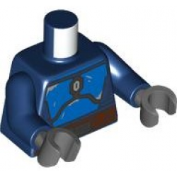 Torso SW Mandalorian Blue Beskar Armor, Reddish Brown Belt with Pouches and Dark Silver Buckle Pattern / Dark Blue Arms / Dark Bluish Gray Hands: {земно син}