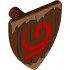 Minifigure, Shield Triangular Short with Black Wood Grain, Medium Nougat Jagged Edges and Red Spiral Pattern (The Legend of Zelda Deku Shield): {червеникаво-кафяв}