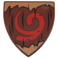 Minifigure, Shield Triangular Short with Black Wood Grain, Medium Nougat Jagged Edges and Red Spiral Pattern (The Legend of Zelda Deku Shield): {червеникаво-кафяв}