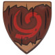 Minifigure, Shield Triangular Short with Black Wood Grain, Medium Nougat Jagged Edges and Red Spiral Pattern (The Legend of Zelda Deku Shield): {червеникаво-кафяв}