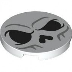 Tile, Round 3 x 3 with Skull with Black Eyes and Nose and Light Bluish Gray Contours Pattern (The Legend of Zelda Skulltula Face): {бял}