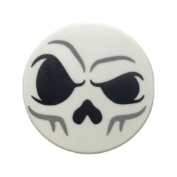 Tile, Round 3 x 3 with Skull with Black Eyes and Nose and Light Bluish Gray Contours Pattern (The Legend of Zelda Skulltula Face): {бял}