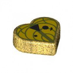 Tile, Round 1 x 1 Heart with Yellow and Olive Green Leaf with Black Eyes and Nose Pattern (The Legend of Zelda Korok Walton Face): {топло златист}