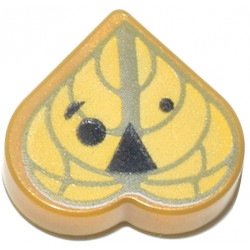 Tile, Round 1 x 1 Heart with Yellow and Olive Green Leaf with Black Eyes and Nose Pattern (The Legend of Zelda Korok Walton Face): {топло златист}