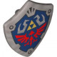 Minifigure, Shield Quadrilateral with Dark Blue Background, Gold Triforce Triangles and Red Loftwing Pattern (The Legend of Zelda Hylian Shield): {сребърно метален}