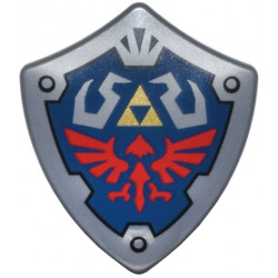 Minifigure, Shield Quadrilateral with Dark Blue Background, Gold Triforce Triangles and Red Loftwing Pattern (The Legend of Zelda Hylian Shield): {сребърно метален}
