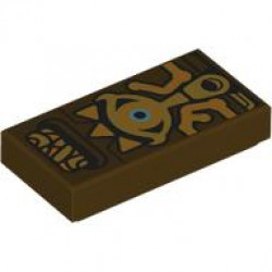 Tile 1 x 2 with Tablet with Gold, Orange and Medium Azure Eye, Teardrop and Shapes (Crest of the Sheikah) Pattern (The Legend of Zelda Sheikah Slate): {тъмно кафяв}