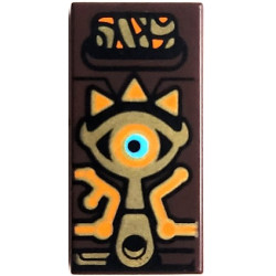 Tile 1 x 2 with Tablet with Gold, Orange and Medium Azure Eye, Teardrop and Shapes (Crest of the Sheikah) Pattern (The Legend of Zelda Sheikah Slate): {тъмно кафяв}