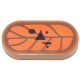 Tile, Round 1 x 2 Oval with Orange and Dark Orange Leaf with Black Eyes, Nose and Mouth Pattern (The Legend of Zelda Korok Hollo Face): {умерен нуга}