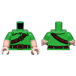 Torso Tunic, Reddish Brown Strap and Dark Red Belt with Gold Buckles Pattern / Light Nougat Arms with Molded Bright Green Short Sleeves Pattern / Light Nougat Hands: {ярко зелен}