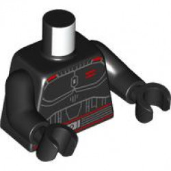 Torso SW Armor with Dark Bluish Gray Contour Lines, Belt with Silver Buckle, Red Highlights and 2 Stripes on Chest Pattern / Black Arms / Black Hands: {черен}