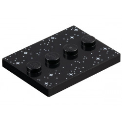 Tile, Modified 3 x 4 with 4 Studs in Center with White Dots and Sparkles / Stars Pattern: {черен}