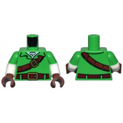 Torso Tunic, Reddish Brown Strap and Dark Red Belt with Gold Buckles, White Shirt Pattern / White Arms with Molded Bright Green Short Sleeves Pattern / Reddish Brown Hands: {ярко зелен}