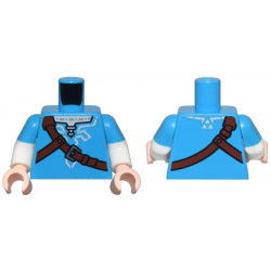 Torso Tunic, White Trim and Shirt, Reddish Brown Strap with Silver Buckle Pattern / White Arms with Molded Dark Azure Short Sleeves Pattern / Light Nougat Hands: {тъмно небесносин}