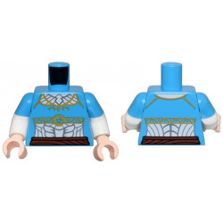 Torso Female Top with Gold Trim, White Tunic with Silver Embroidery, Reddish Brown Belt Pattern / White Arms with Molded Dark Azure Short Sleeves Pattern / Light Nougat Hands: {тъмно небесносин}