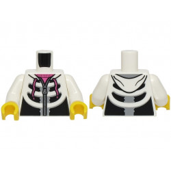 Torso Black and Light Bluish Gray Hoodie with Zipper and Skeleton Ribs, Dark Pink Laces and Shirt Pattern (BAM) / White Arms / Yellow Hands: {бял}