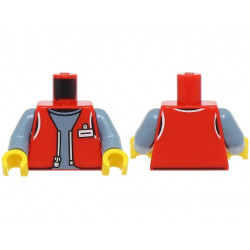 Torso Vest Open with Silver Zipper and White ID Badge over Sand Blue Shirt Pattern / Sand Blue Arms / Yellow Hands: {ярко червен}